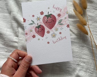 Strawberry card | Summer fruit card | Birthday card | Happy Birthday card | Birthday greeting card | Summer | Gift idea
