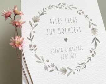 Karte Hochzeit personalisiert | Personalisierte Karte zur Hochzeit | Glückwunsch Hochzeit | Hochzeitsgeschenk | Hochzeitskarte | Blumenkranz