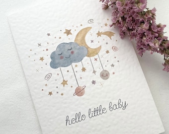 Klappkarte zur Geburt | Karte | Grußkarte | Glückwunschkarte | Mädchen | Junge | Baby | Mond | Wolke