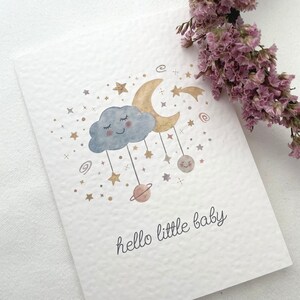 Klappkarte zur Geburt | Karte | Grußkarte | Glückwunschkarte | Mädchen | Junge | Baby | Mond | Wolke