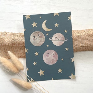 Postkarte Planeten | Planeten Party | Karte Weltraum | Glückwunschkarte Universum | Geburtstag Mond | Kinder Geburtstag | Weltall | Sterne