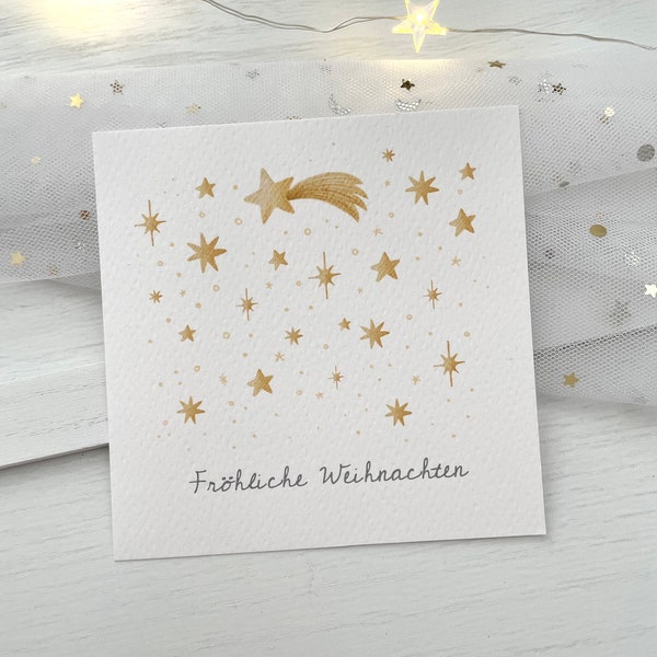 Kleine Weihnachtskarte mit Sternen | Karte Frohe Weihnachten | Mini Karte Sternschnuppe | Schlichte Weihnachtskarte | Weihnachtsgrüße