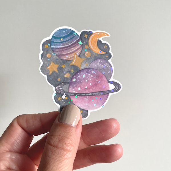 Glitter Stickers | Sticker Glitter | Space | Universe | Space | planets | Moon | Laptop stickers