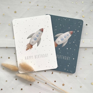 Karte mit Rakete | Karte Weltraum | Karte Universum | Geburtstagskarte für Kinder | Sternenhimmel | Mottoparty Universum | A6 Karte