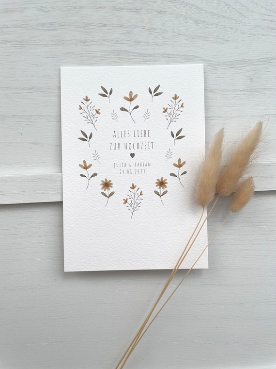 Karte Hochzeit personalisiert | Personalisierte Karte zur Hochzeit | Glückwunsch Hochzeit | Hochzeitsgeschenk | Hochzeitskarte | Sommerblume