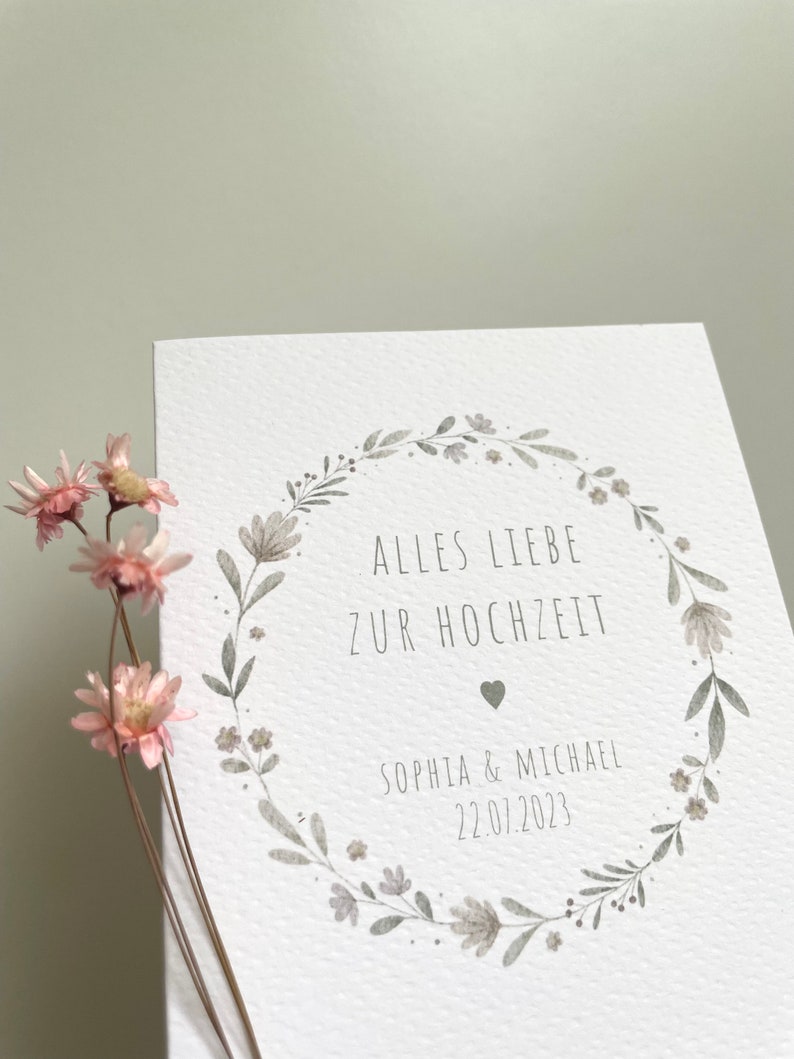 Karte Hochzeit personalisiert Personalisierte Karte zur Hochzeit Glückwunsch Hochzeit Hochzeitsgeschenk Hochzeitskarte Blumenkranz Bild 1