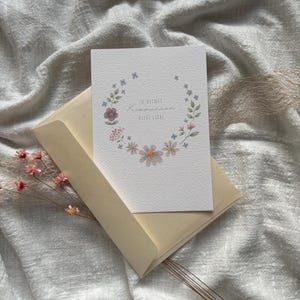 Karte Kommunion | Alles Liebe zur Kommunion | Glückwunschkarte Kommunion | Blumenkranz | Schlichte Glückwunschkarte | Frühling