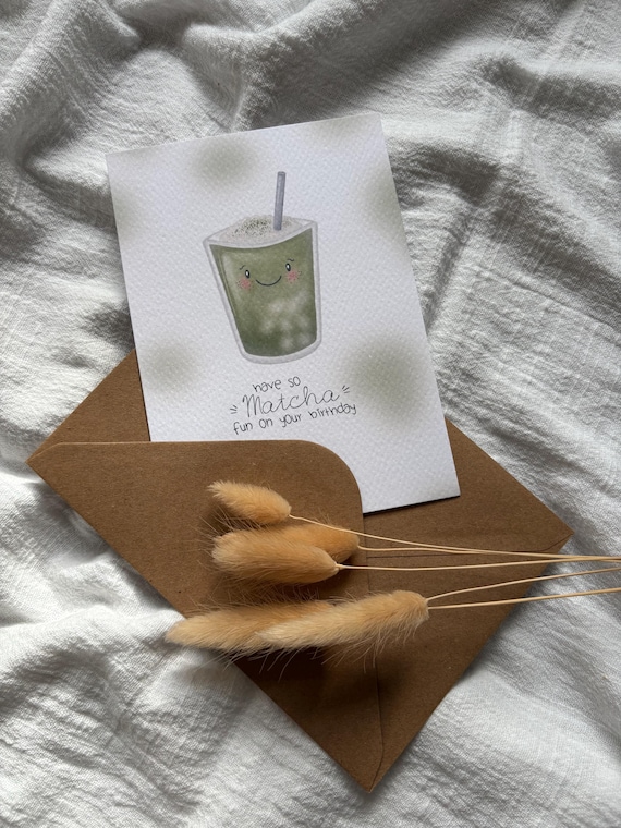 Geburtstagskarte Matcha | Glückwunschkarte Matcha Latte | Happy Birthday | Geschenkidee Geburtstag | Karte Sommer | Karte Getränk