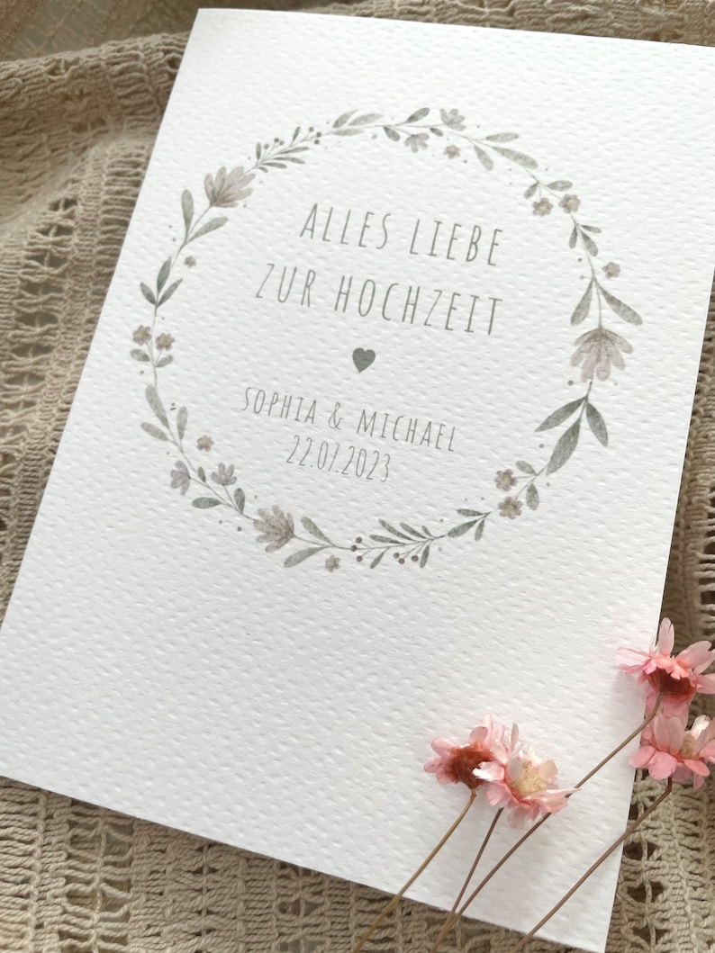 Karte Hochzeit personalisiert Personalisierte Karte zur Hochzeit Glückwunsch Hochzeit Hochzeitsgeschenk Hochzeitskarte Blumenkranz Bild 5