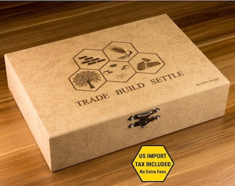 Settlers Game Wooden Storage Box & Card Holders