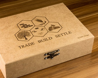 Settlers Game Wooden Storage Box & Card Holders