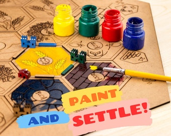Paint Your Custom Settlers Wood Game Board, Pieces & Box