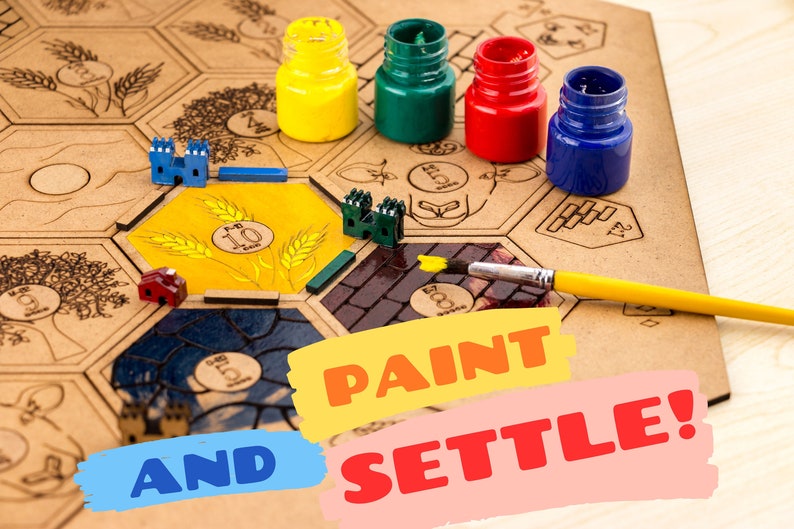 Paint Your Custom Settlers Wood Game Board Pieces & Box 24 Etsy