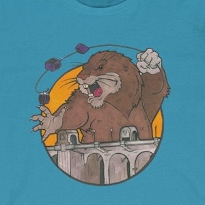 Unisex T-Shirt - MegaMarmot attacking Spokane- Unisex Jersey Short Sleeve Tee - Monsters of Spokane - Local Artist