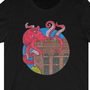 Unisex T-Shirt - Shocktopus on the Washington Power Plant- Unisex Jersey Short Sleeve Tee- Spokane Monsters - Local Art