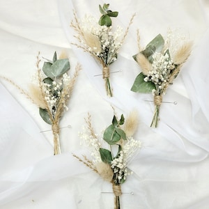 Buttonhole Dried Flowers / Eucalyptus & Gypsophila Buttonhole, Neutral Wedding Dried Flowers, Wedding Buttonholes, Boutonniere