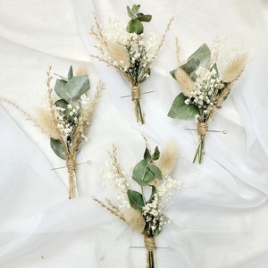 Eucalyptus Gypsophila Dried Flower Buttonhole, Neutral Wedding Boutonniere