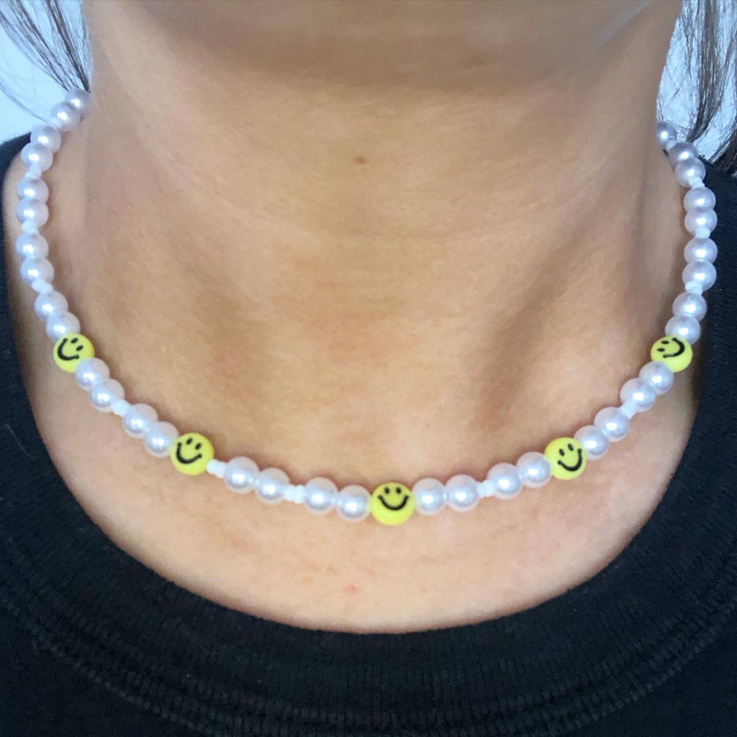 Smiley Face and White Glass Pearl Bead 
