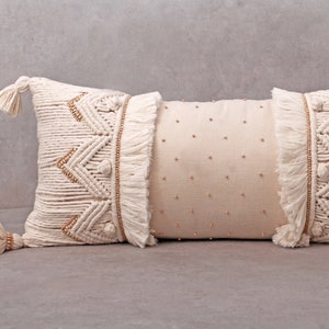 Off-white Cotton Macrame Bohemian, Bali Style Pillow cover, Decorative Handmade Throw Pillow Cover, Embroidered Pillow Cover WLCC039
