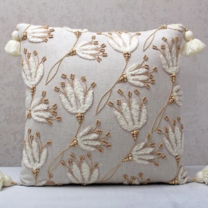 Linen Colour Cotton Embroidered Bohemian, Bali Style Pillow cover, Decorative Handmade Throw Pillow Cover, Embroidered Pillow Cover WLCC020