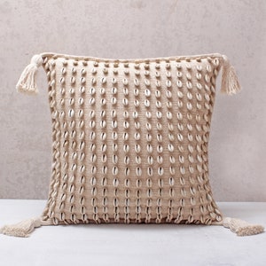 クリーム コットン ジュート 刺繍 ボヘミアン、バリ スタイル 枕カバー、装飾ハンドメイド クッションカバー、刺繍入り枕カバー WLCC012