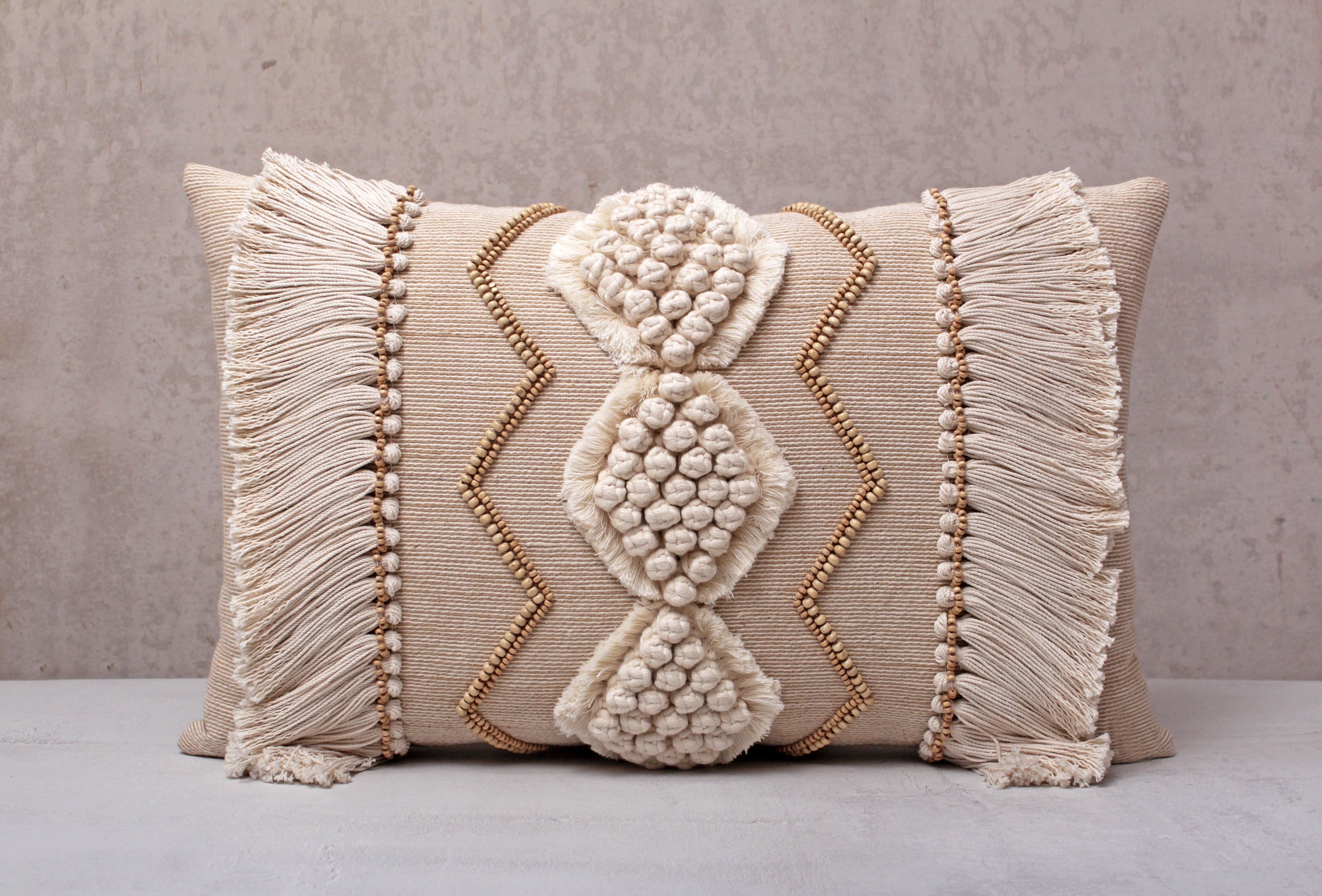 Cream top macrame cushion