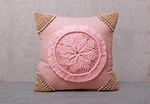 Peach Pink Cotton Macrame Bohemian Bali Style Pillow Cover Decorative Handmade Throw Pillow Cover Embroidered Pillow Cover WLCC046 Etsy Canada