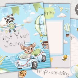 PRINTABLE Baby Boy Journal, My First Year Memory Album, Baby 1st Year, Green, Boho Baby Album, FREE Personalization Boy, Gift New Baby