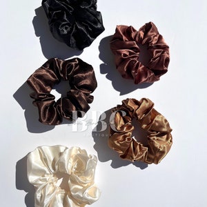 Silk Satin Scrunchies, Pack of 6 Neutral Color Scrunchies, Satin Silk Scrunchies, Hair Tie, Hair Ponytail, Hair elastics