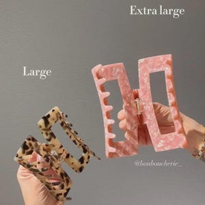 Extra Large Hair Claw Clip, XXL Acetate Claw for Thick Hair, Tortoise & Pink Marble Strong Hold