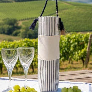 Handgefertigter Stoffweingeschenkbeutel, Baumwoll-Leinwand, enthält Geschenkanhänger, wiederverwendbar, großes Gastgeschenk, umweltfreundliches Weihnachtsgeschenk.