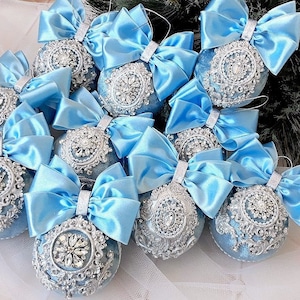 Xmas decorations Luxury Christmas rhinestone ornaments Velvet balls Blue handmade baubles Tree decor set Xmas ornament Christmas gift set