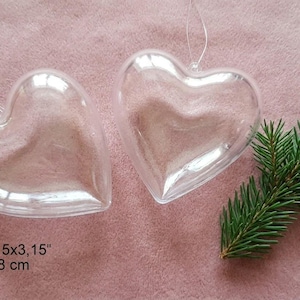 Clear Plastic Ornament Blank /  DIY Fillable Ornaments / Heart Shape Blanks Set Of 2 Pieces