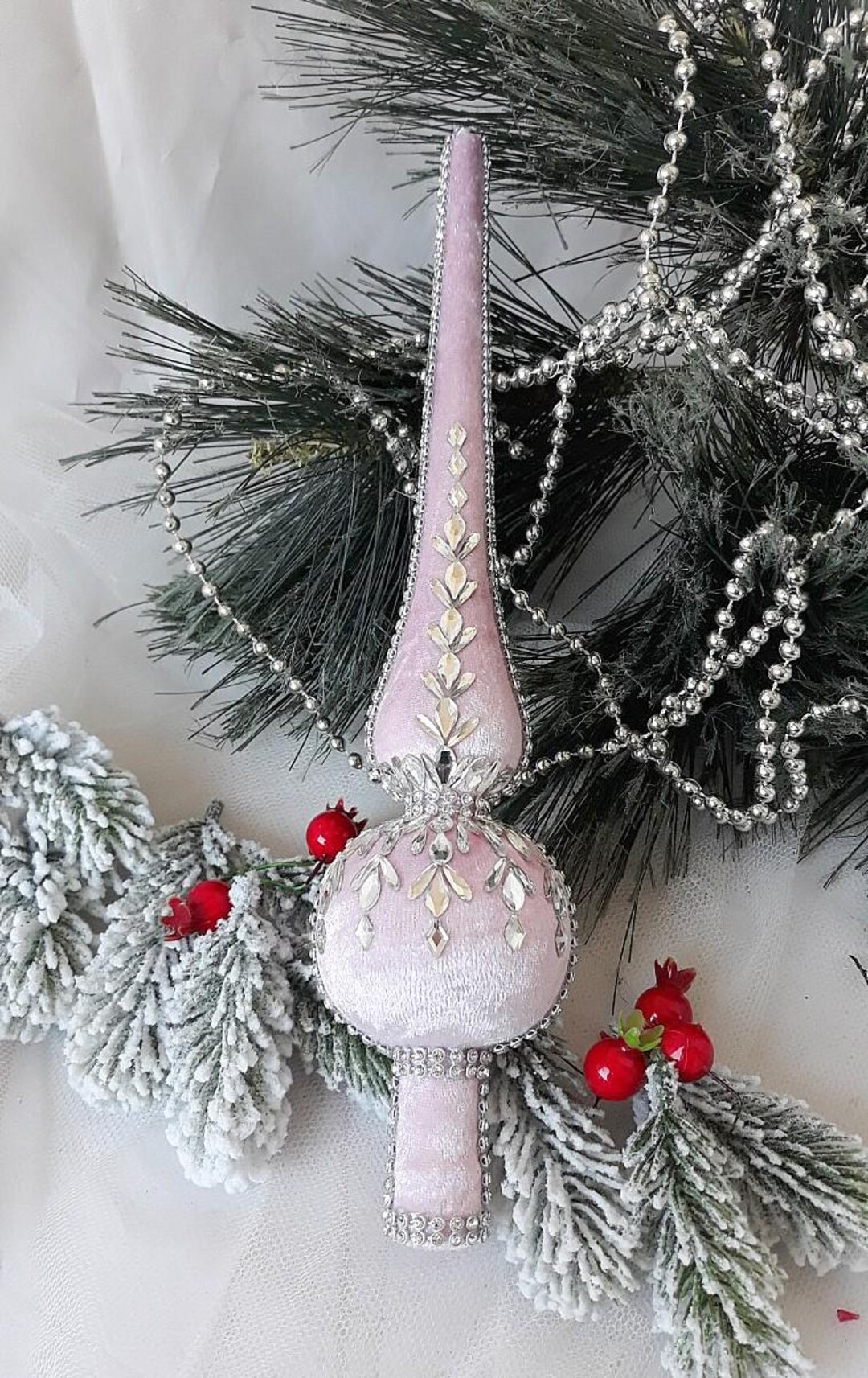 Light Pink Velvet Christmas Tree Topper: Rhinestone Holiday Decor - Etsy