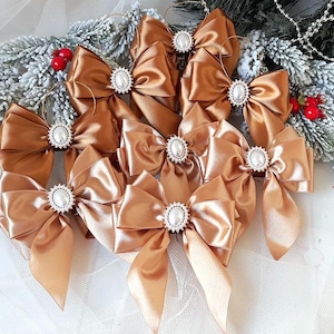 Gold Christmas tree bows, Christmas tree decor, Xmas bows, Christmas decorative bows set, 8 bows set, Twoo gold shade bows set, Xmas gift