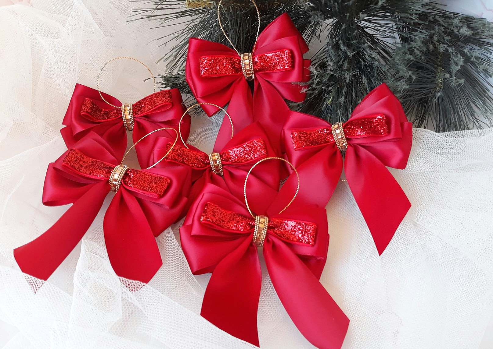 50 Fiocchi Piccoli In Raso Con Filo Di Ferro - Per Confezioni Regalo, Albero Di Natale, Matrimoni (colore Rosso)