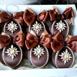 Christmas baubles Christmas ornaments Xmas decorations Brown velvet ball Christmas rhinestone ornament Tree decor set Handmade xmas decor