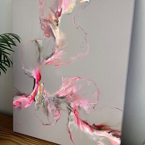 Contemporary acrylic painting on canvas,pink and gold dutch pour art,pink wall art