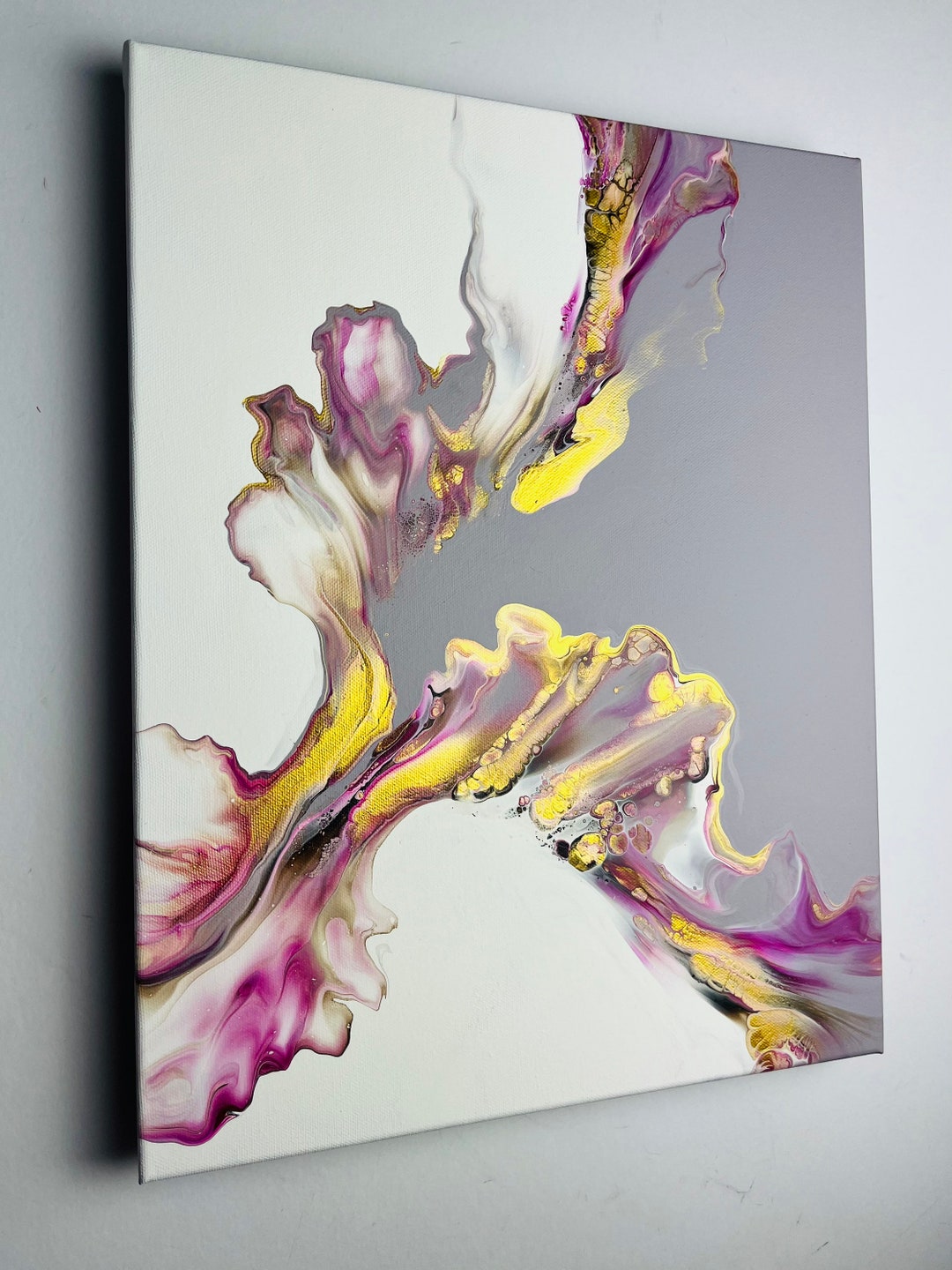 Pink & Gold Dutch Pour Painting: Abstract Fluid Art (35x45cm) - Etsy