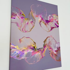 Abstract Acrylic Fluid Painting: Purple & Gold Wall Decor (22x24 inch)