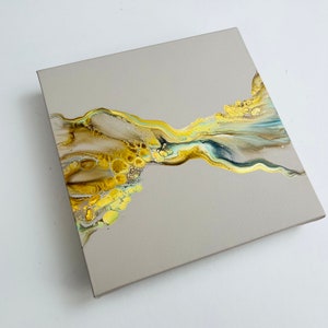 Delicate acrylic painting/Beige base with combination of neutral colours and gold shine/25x25cm