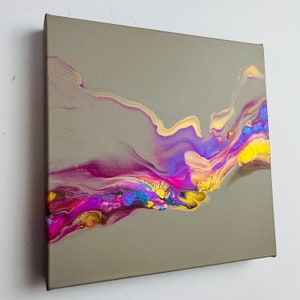 Acrylic painting,combination of pink gold and grey abstract on deep edge canvas 25x25cm