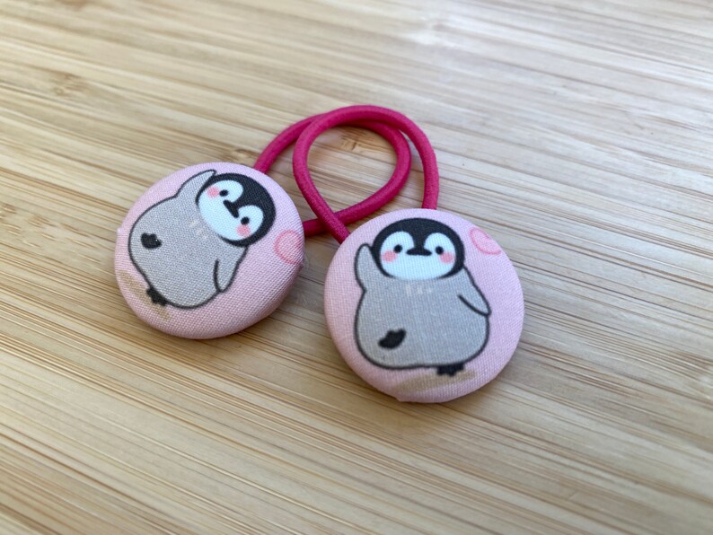 Cute Lil Penguin Fabric Covered Button Hair tie bobble-medium
