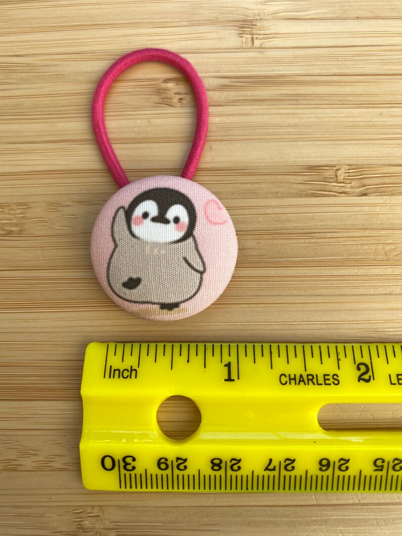 Cute Lil Penguin Fabric Covered Button Hair tie bobble-medium