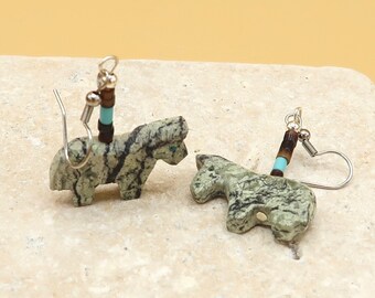 Southwestern Style Hand Carved Stone Horse Fetish Dangling Earrings with Hypoallergenic Hooks