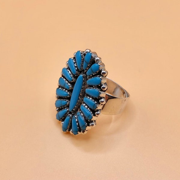 Turquoise Inlay Southwestern Inspired Adjustable Ring 925 Sterling Silver