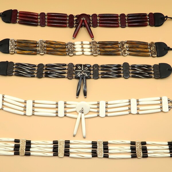 Hand Made Buffalo Bone and Wood Native American Chokers