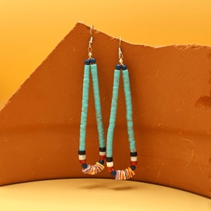 Dangling Southwestern Teardrop Loop Earrings with Heishi and Shell Beads