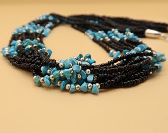 Southwestern Inspired Turquoise and Glass Bead Multi Strand Necklace with Black, Red and Turquoise Bead Options