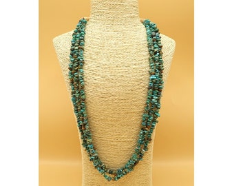 Southwestern Style Multi Strand Natural Turquoise Necklace with Traditional Squaw Wrap